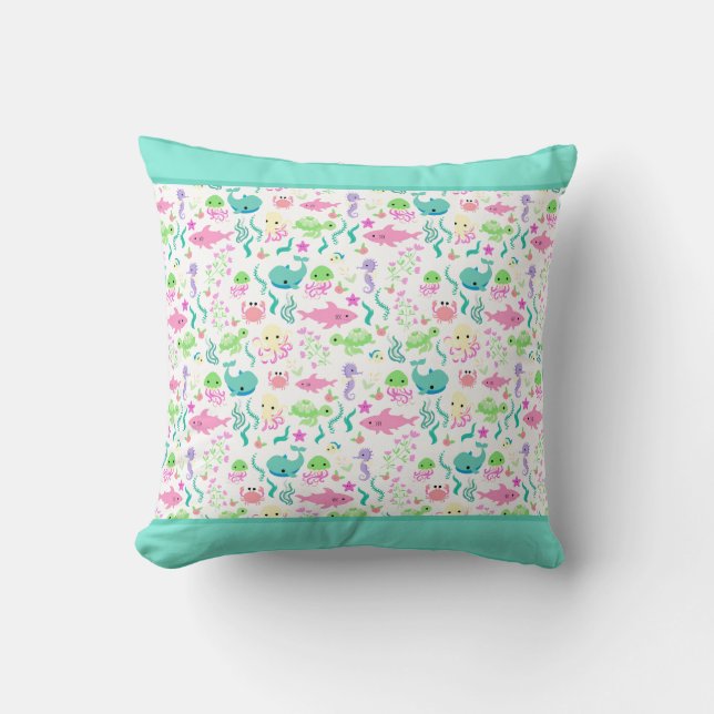 Green Octopus Whale Ocean  Beach Water Baby | Kid Throw Pillow (Front)