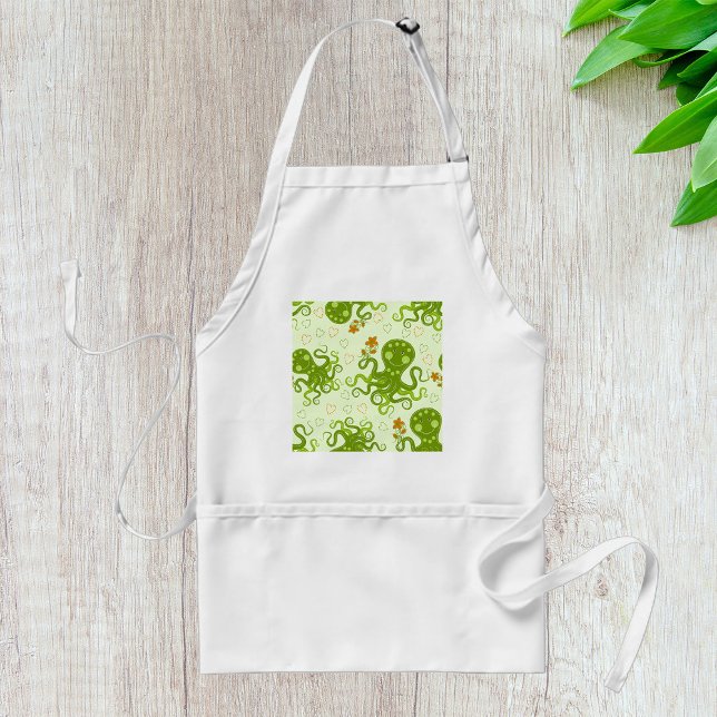 Green Octopuses With Flowers Adult Apron (Creator Uploaded)