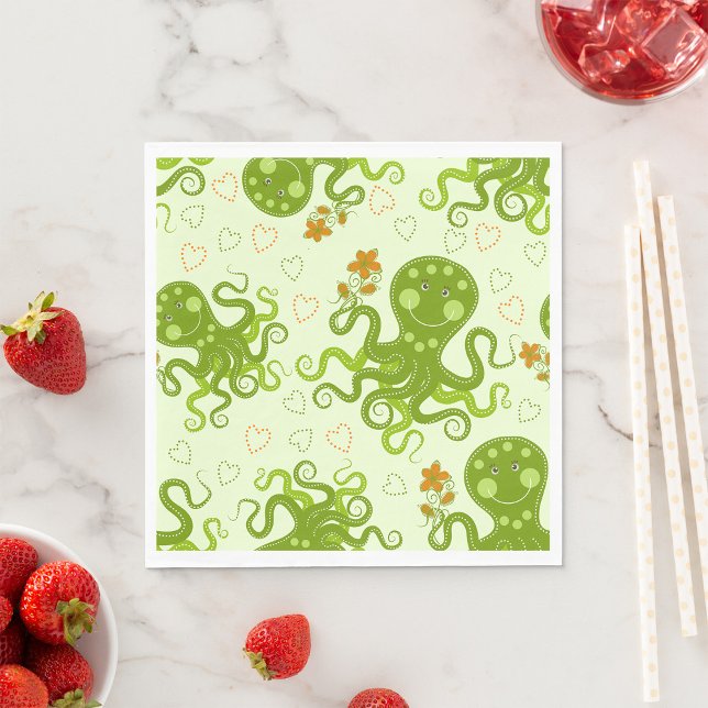 Green Octopuses With Flowers Napkins (Creator Uploaded)