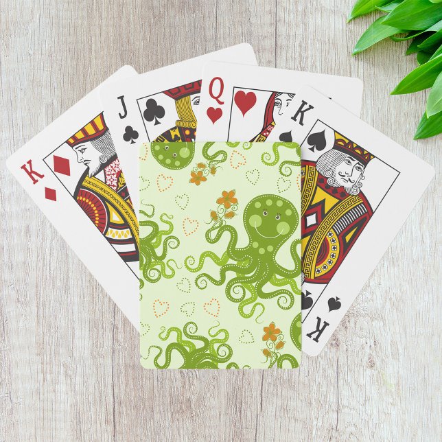 Green Octopuses With Flowers Poker Cards (Creator Uploaded)