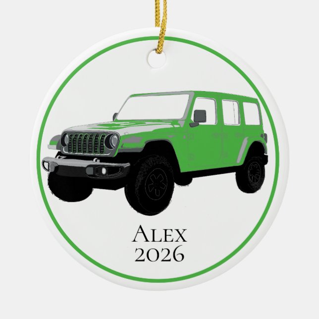 Green Off-Road Utility Vehicle 7 slot grille Ceramic Ornament (Front)