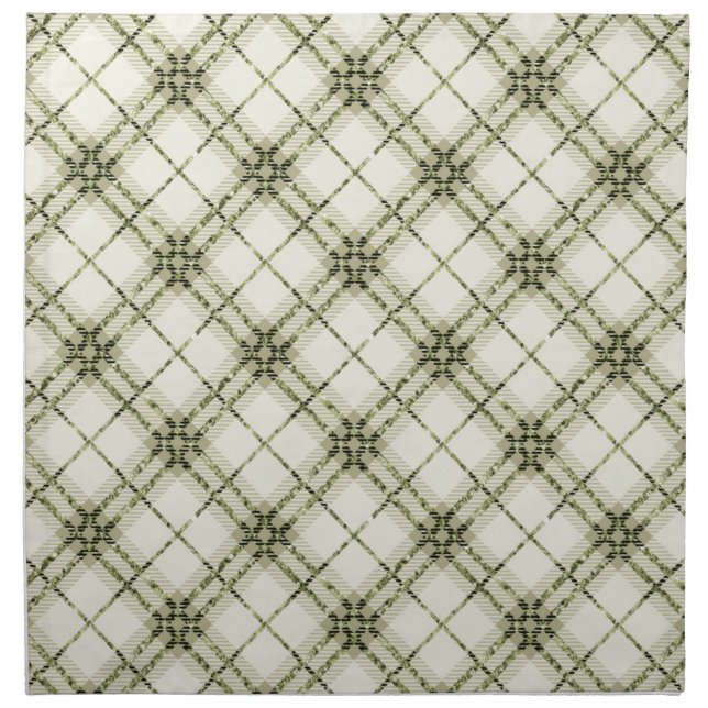 GREEN & OFF WHITE DIAGONAL PLAID PATTERN CLOTH NAPKIN (Front)