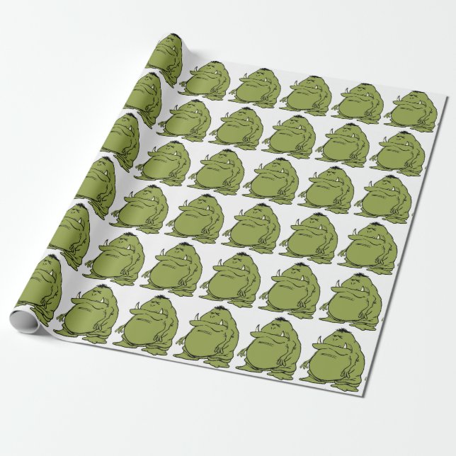 Green Ogre Troll Funny Cartoon Wrapping Paper (Unrolled)