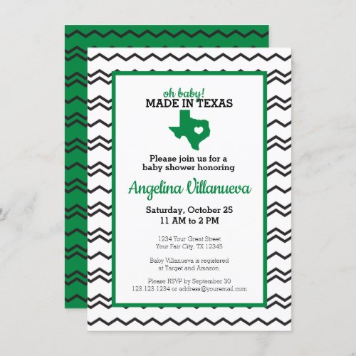 Green Oh Baby! Chevron Made in Texas Shower Invitation