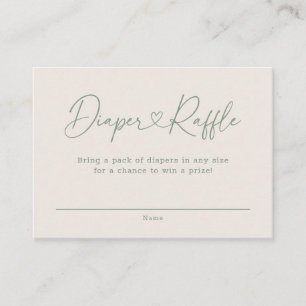 Green Oh Baby Heart Calligraphy Diaper Raffle Enclosure Card