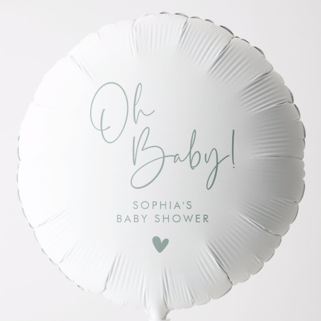Green Oh Baby Modern Boho Baby Shower Balloon (Front)