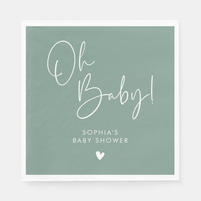 Green Oh Baby Modern Boho Baby Shower Napkins (Front)