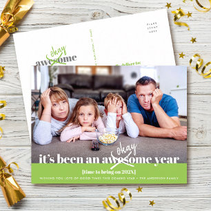 Green Okay New Year Bold Modern Funny Photo Holiday Postcard