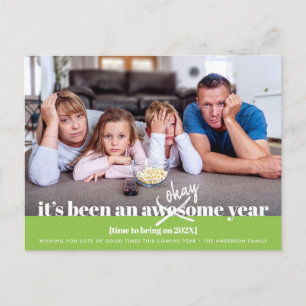 Green Okay New Year Bold Modern Funny Photo Holiday Postcard