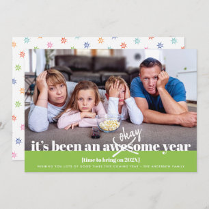 Green Okay New Year Bold Modern Simple Funny Photo Holiday Card
