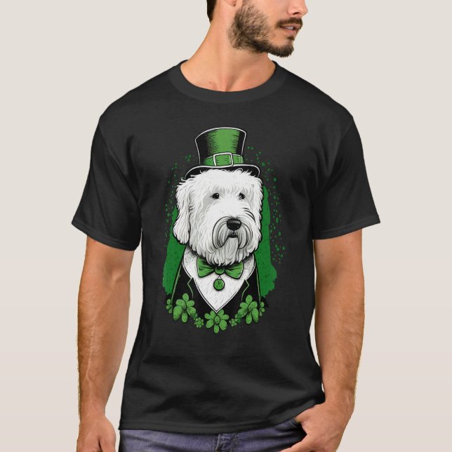 Green Old English Sheepdog shamrock St Patricks Da T-Shirt (Front)