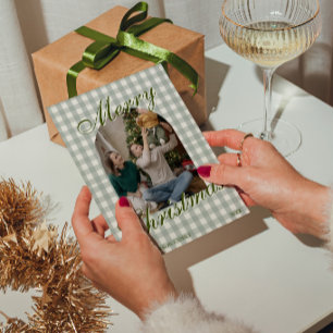 Green Old Money Gingham Arched Photo Christmas Holiday Card