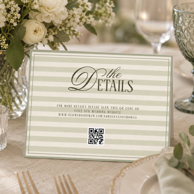 Green Old Money Wedding QR code Details Enclosure Card (Creator Uploaded)