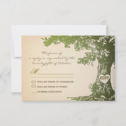 green old tree vintage wedding rsvp design
