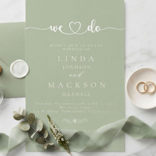 Green Olive And gold Wedding We do Foil Invitation