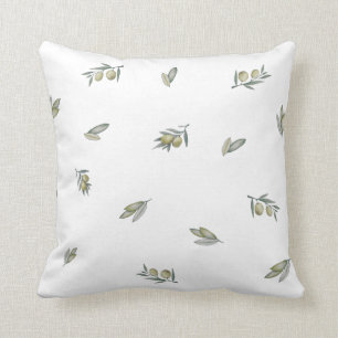 Green Olive and Leaf Throw Pillow