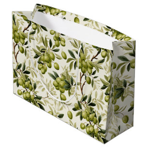 Green Olive Branch Mediterranean Pattern Large Gift Bag