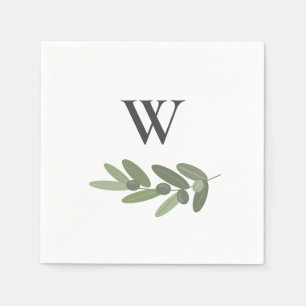Green Olive Branch Monogram Napkins