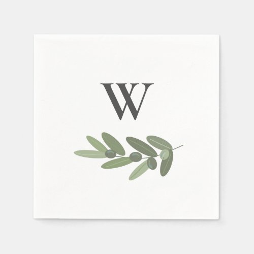 Green Olive Branch Monogram  Napkins