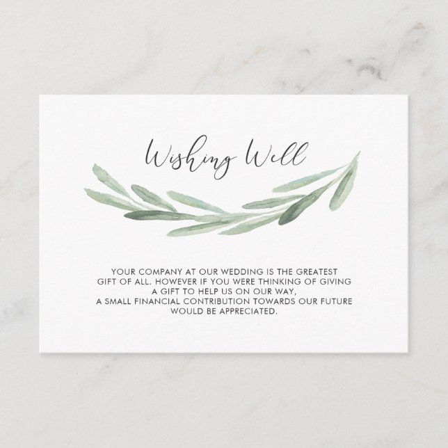 Green Olive Branch Rustic Wedding Wishing Well Enclosure Card (Front)
