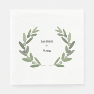 Green olive branch wreath personalize napkins