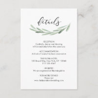 Green Olive Branch Wreath Rustic Wedding Details Enclosure Card