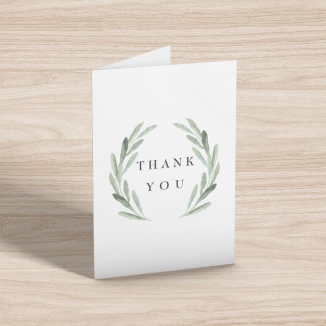 Green Olive Branch Wreath Simple  Letterpress Thank You Card (Creator Uploaded)
