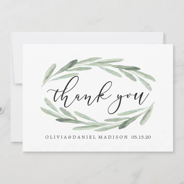 Rustic Vintage Watercolour Olive Personalized Wedding Thank You Cards 
