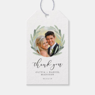 Green Olive Branch Wreath Wedding Thank You Photo Gift Tags