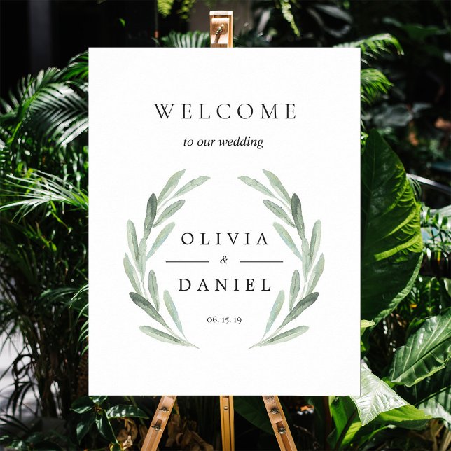 Green Olive Branch Wreath Welcome Wedding Sign (Creator Uploaded)