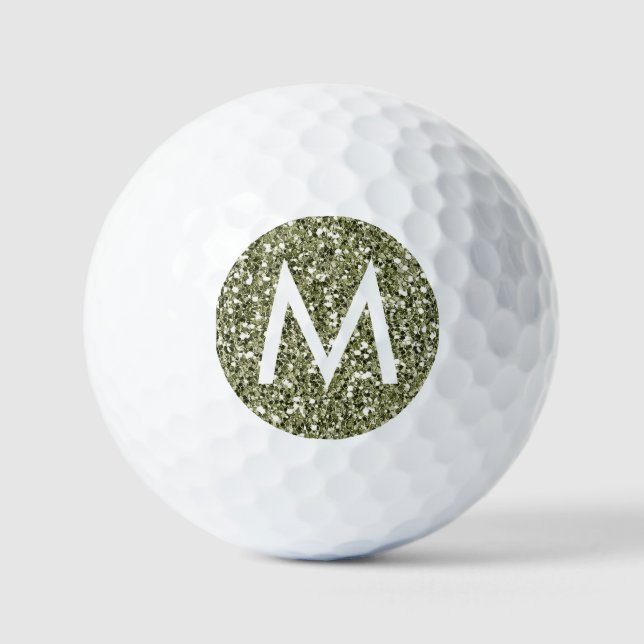 Green Olive Drab Personalized Modern Initial Golf Balls (Front)