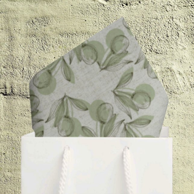 Green Olive & Leaf Pattern On Pastel Green Tissue Paper (18" x 24" tissue paper in bag)