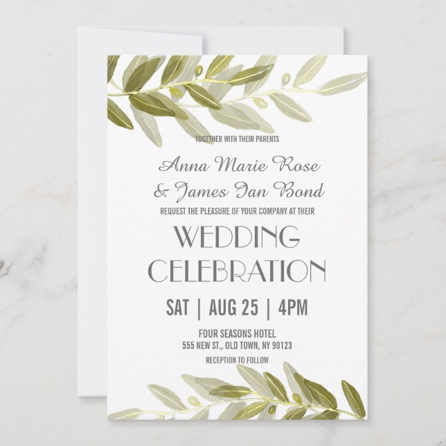 Green Olive Leaf  Wedding Invitations (Front)