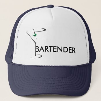 Green Olive Martini Glass Bartender Trucker Hat by BartenderSchool at Zazzle