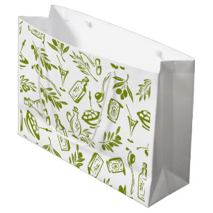 Green Olive Modern Mediterranean Watercolor Large Gift Bag
