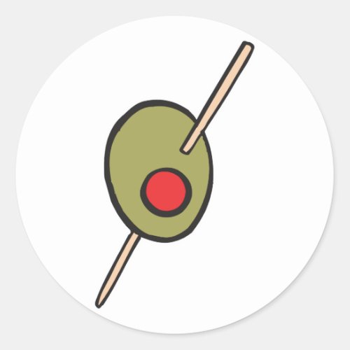 green olive on a toothpick classic round sticker