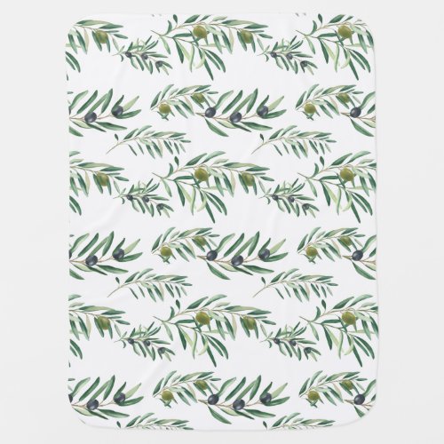 Green Olive Pattern Watercolor French Country Chic Baby Blanket