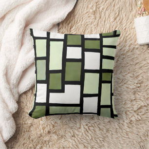 Green Olive Sage Squares Throw Pillow