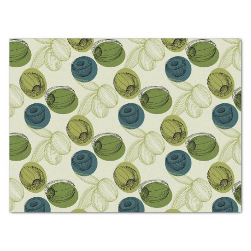 Green Olive Sketch Drawing Pattern Decoupage Tissue Paper