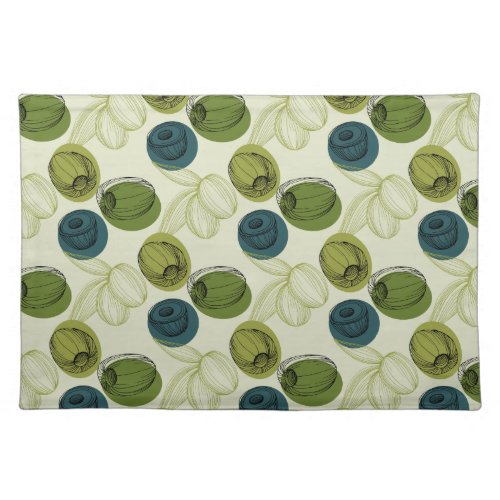 Green Olive Sketch Drawing Pattern Kitchen Cloth Placemat