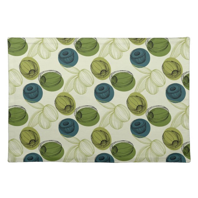 Green Olive Sketch Drawing Pattern Kitchen Cloth Placemat (Front)