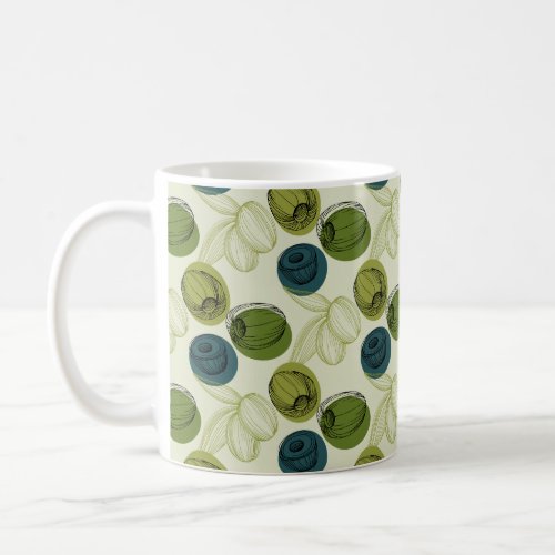 Green Olive Sketch Drawing Pattern Kitchen Coffee Mug