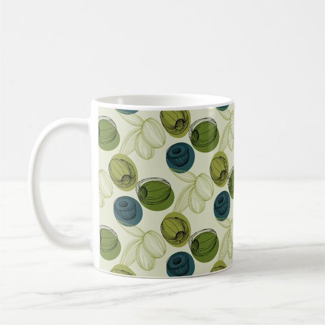 Green Olive Sketch Drawing Pattern Kitchen Coffee Mug (Left)