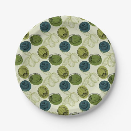 Green Olive Sketch Drawing Pattern Kitchen Paper Plates