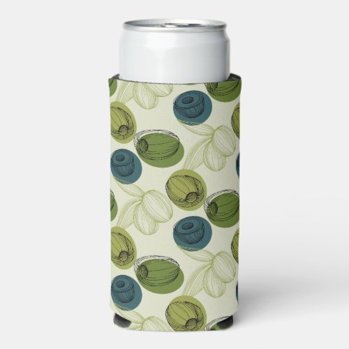 Green Olive Sketch Drawing Pattern Kitchen Seltzer Can Cooler