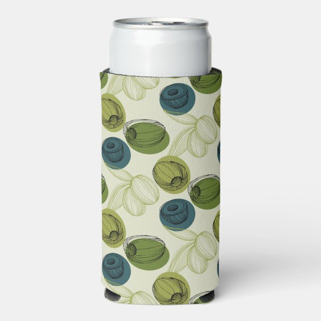 Green Olive Sketch Drawing Pattern Kitchen Seltzer Can Cooler (Seltzer Front)