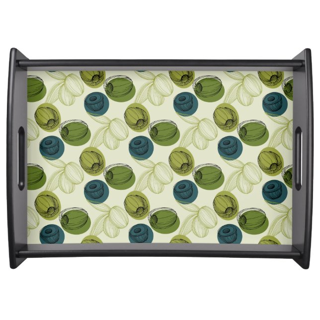 Green Olive Sketch Drawing Pattern Kitchen Serving Tray (Front)