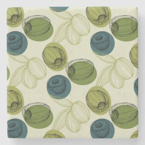 Green Olive Sketch Drawing Pattern Kitchen Stone Coaster