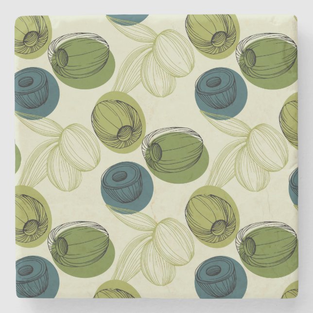 Green Olive Sketch Drawing Pattern Kitchen Stone Coaster (Front)