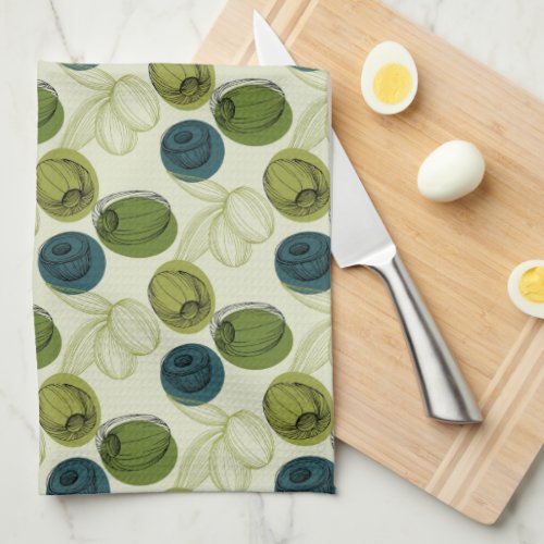Green Olive Sketch Drawing Pattern Kitchen Towel